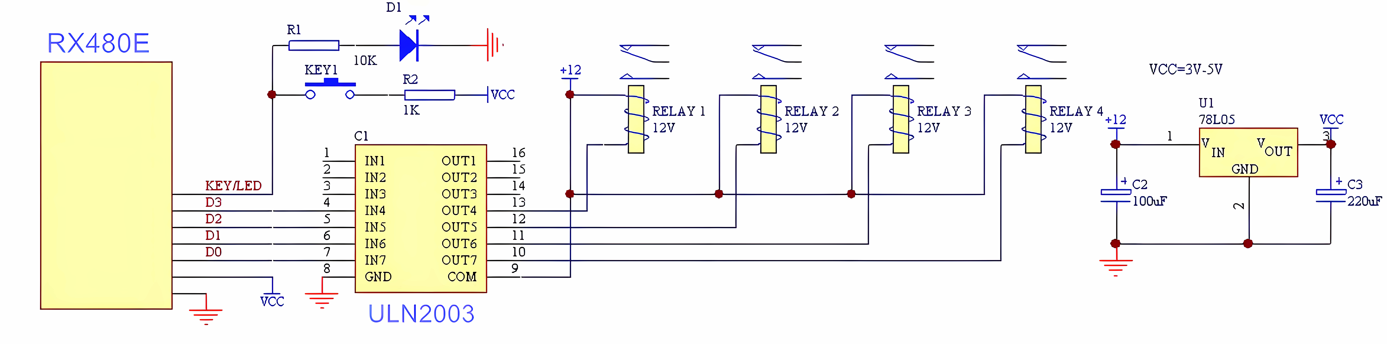 QIACHIP RX480E transistor and relay wiring diagram